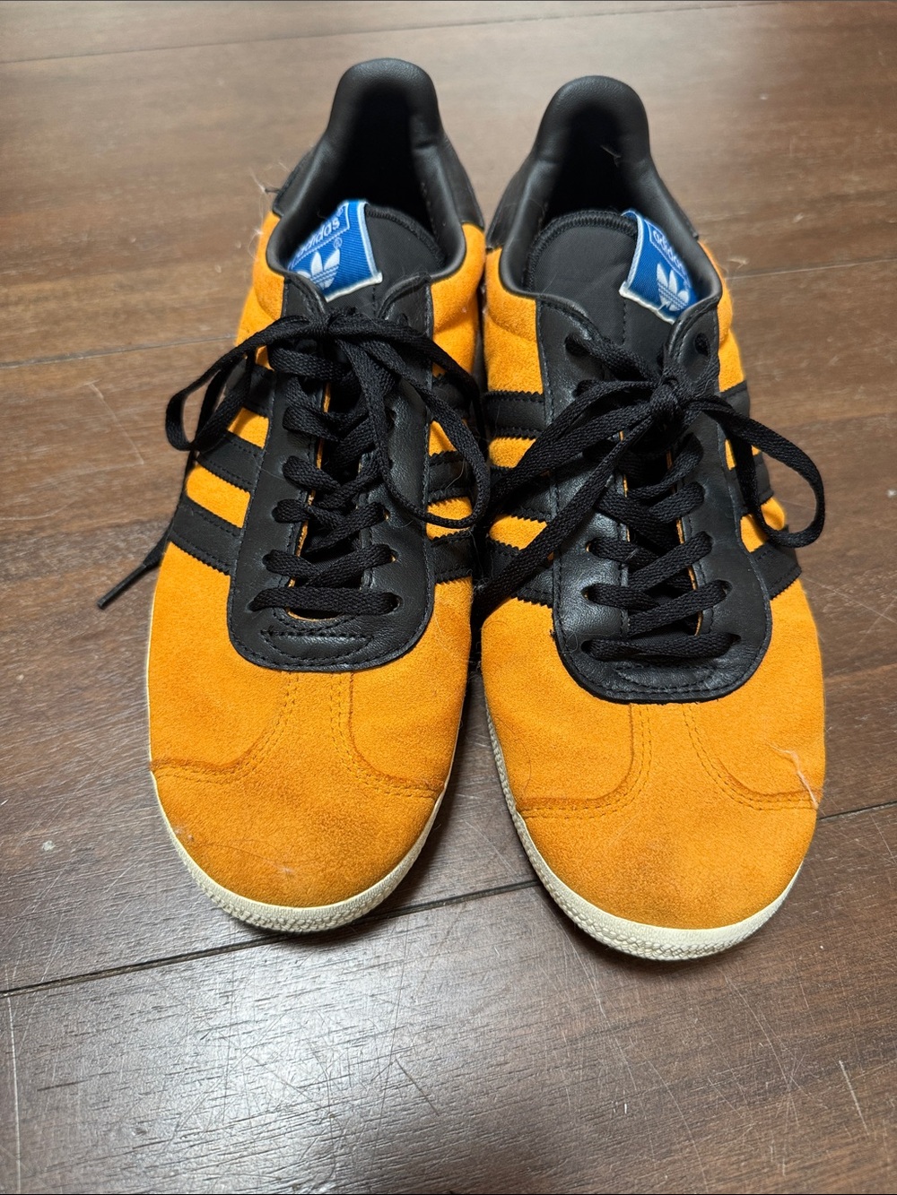 adidas gazelles Orange Suede Sneakers with Black Stripes